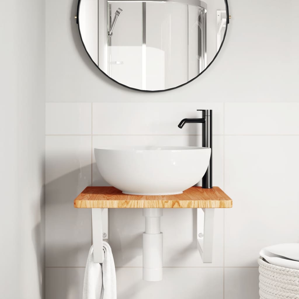 vidaXL Basin Shelf Wall Mounted Steel and Solid Wood Oak 3