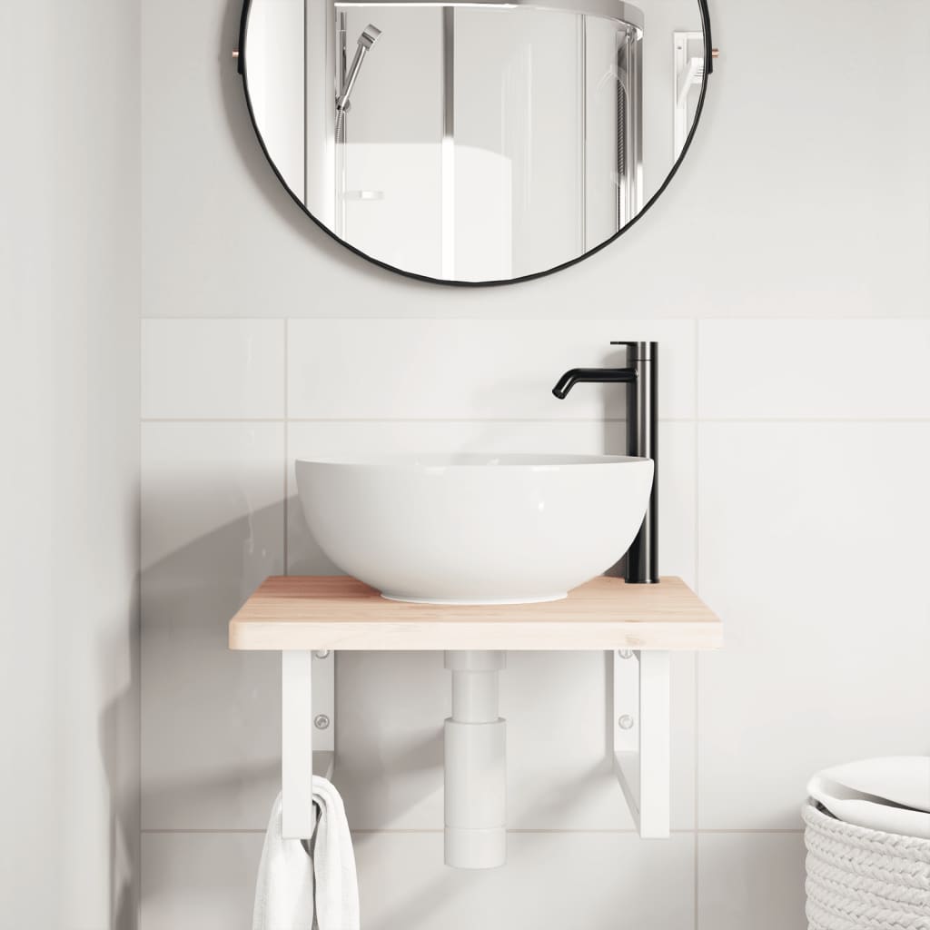 vidaXL Basin Shelf Wall Mounted Steel and Solid Wood Beech 3