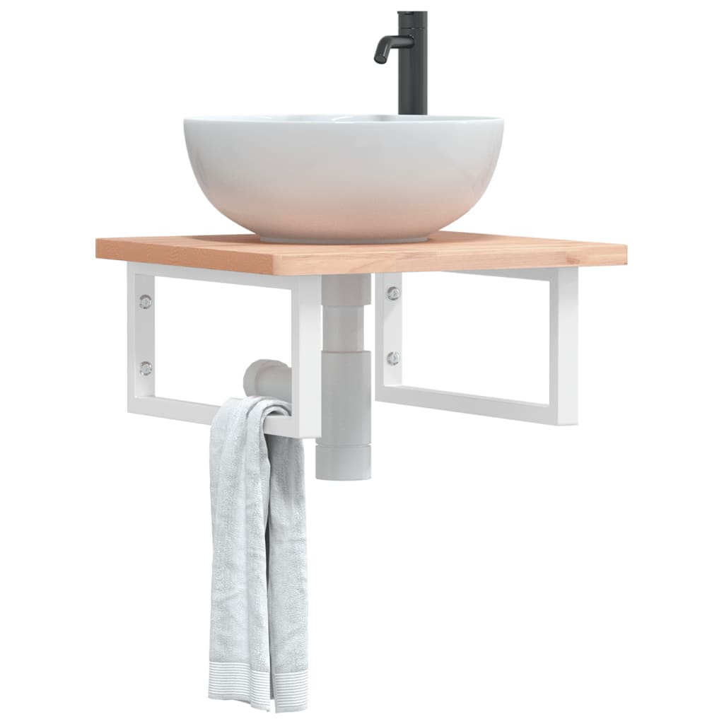 vidaXL Basin Shelf Wall Mounted Steel and Solid Wood Beech 1