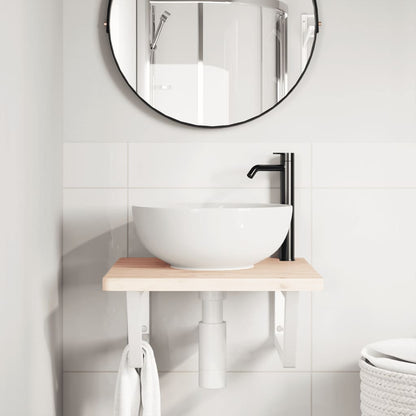 vidaXL Basin Shelf Wall Mounted Steel and Solid Wood Beech 3
