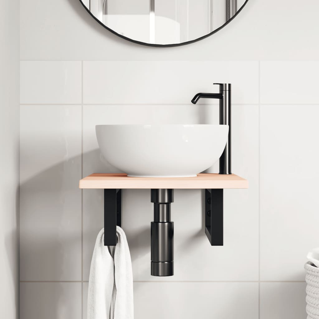 vidaXL Basin Shelf Wall Mounted Steel and Solid Wood Oak 3