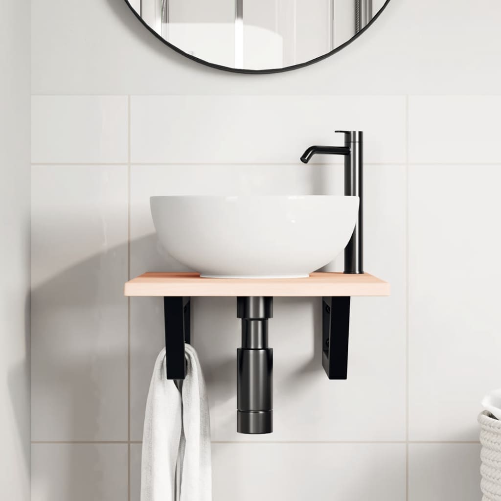 vidaXL Basin Shelf Wall Mounted Steel and Solid Wood Oak 3