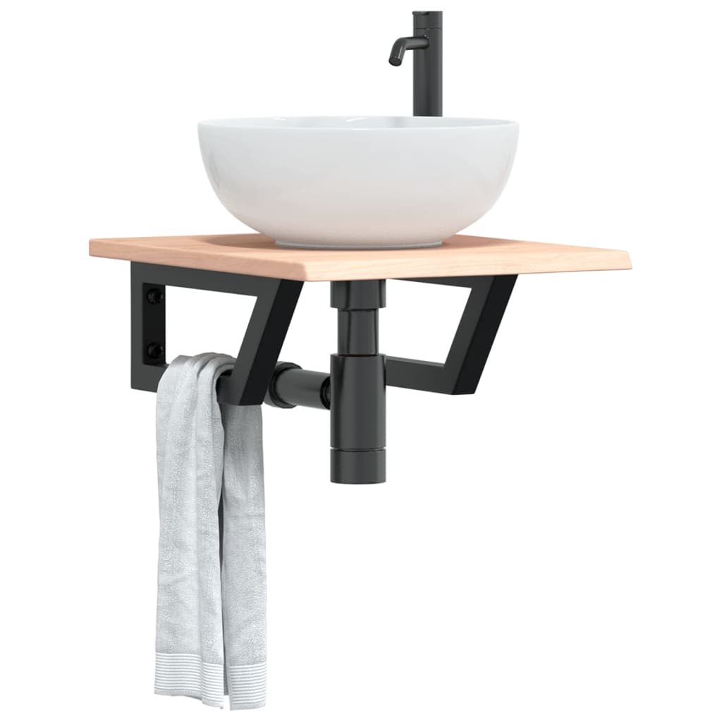 vidaXL Basin Shelf Wall Mounted Steel and Solid Wood Oak 1