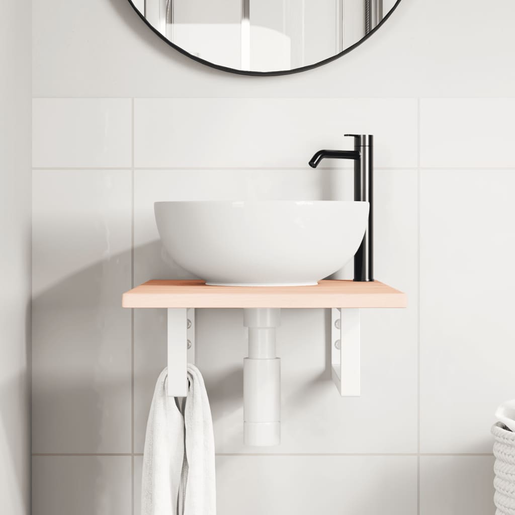 vidaXL Basin Shelf Wall Mounted Steel and Solid Wood Oak 3