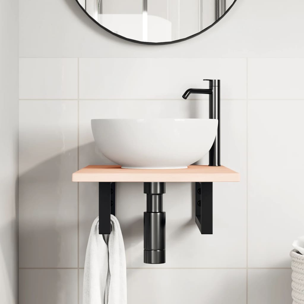 vidaXL Basin Shelf Wall Mounted Steel and Solid Wood Oak 3