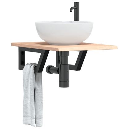 vidaXL Basin Shelf Wall Mounted Steel and Solid Wood Oak 1