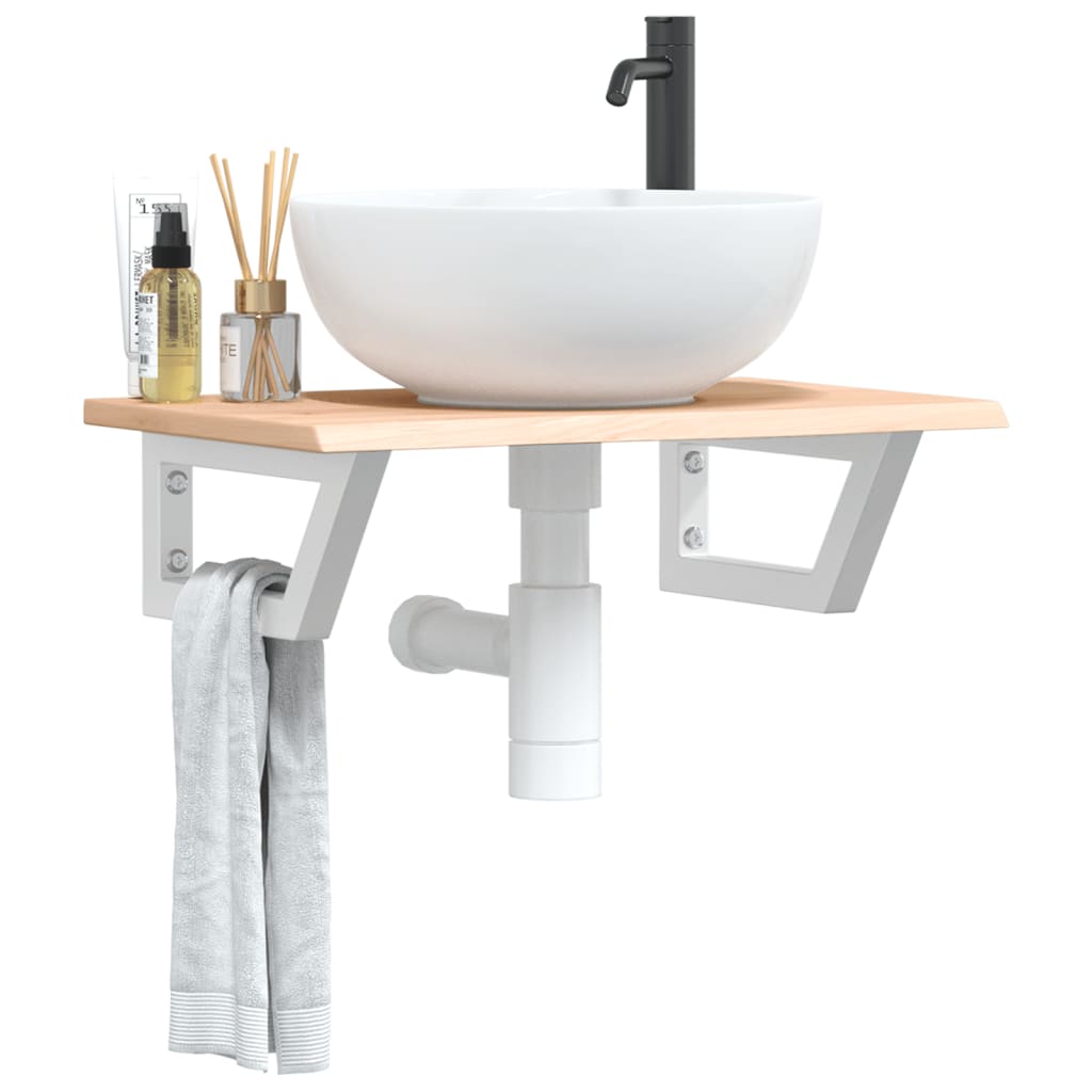 vidaXL Basin Shelf Wall Mounted Steel and Solid Wood Oak 1
