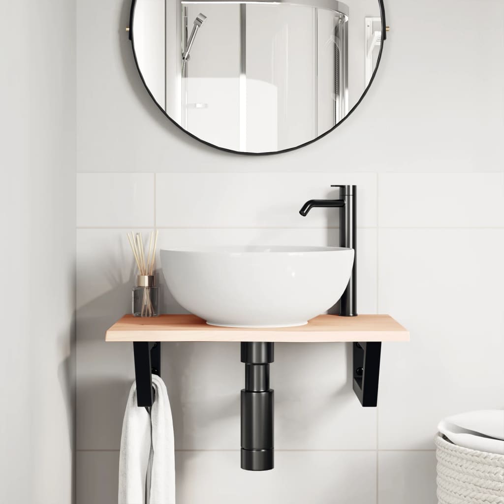 vidaXL Basin Shelf Wall Mounted Steel and Solid Wood Oak 3