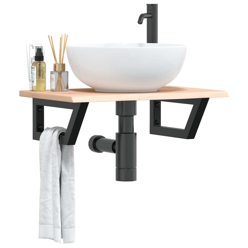 vidaXL Basin Shelf Wall Mounted Steel and Solid Wood Oak 1