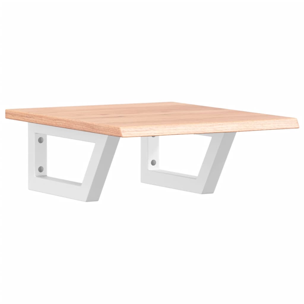 Basin Shelf Wall Mounted Steel and Solid Wood Oak Trapezium Depth 50 cm Width 40 cm Light brown and white