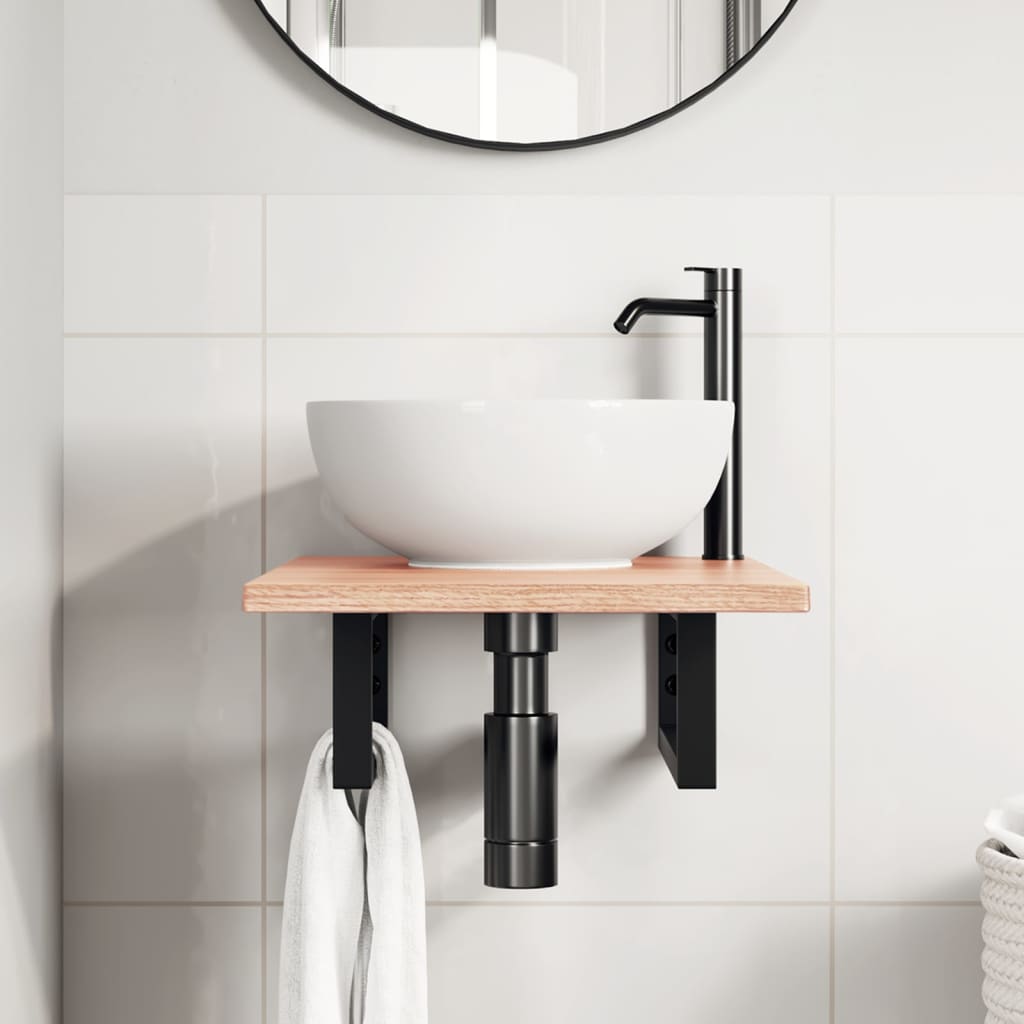 vidaXL Basin Shelf Wall Mounted Steel and Solid Wood Oak 3