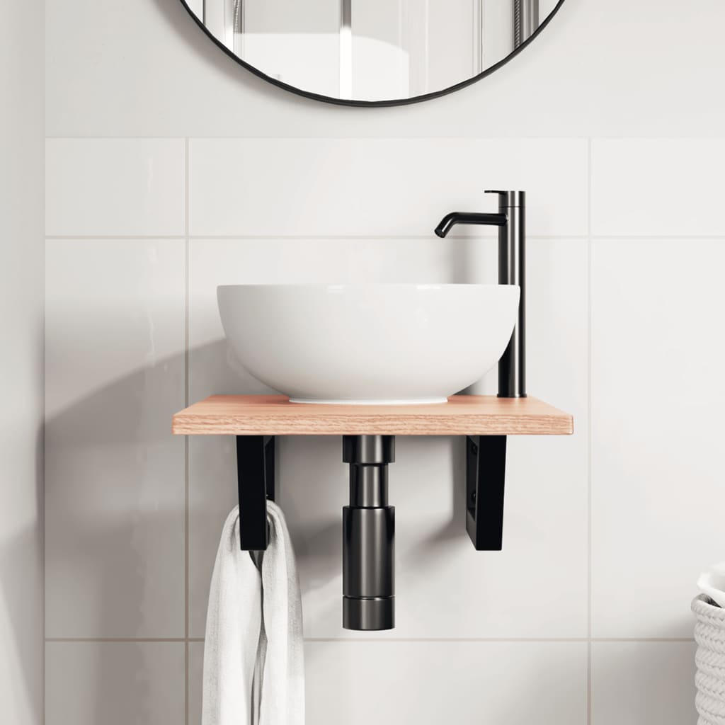 vidaXL Basin Shelf Wall Mounted Steel and Solid Wood Oak 3