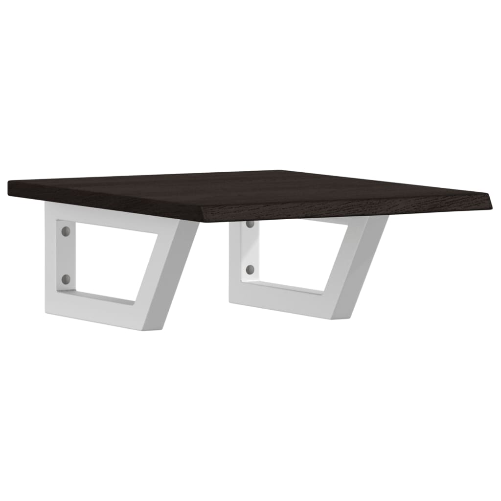 Basin Shelf Wall Mounted Steel and Solid Wood Oak Trapezium Depth 50 cm Width 40 cm Dark brown and white