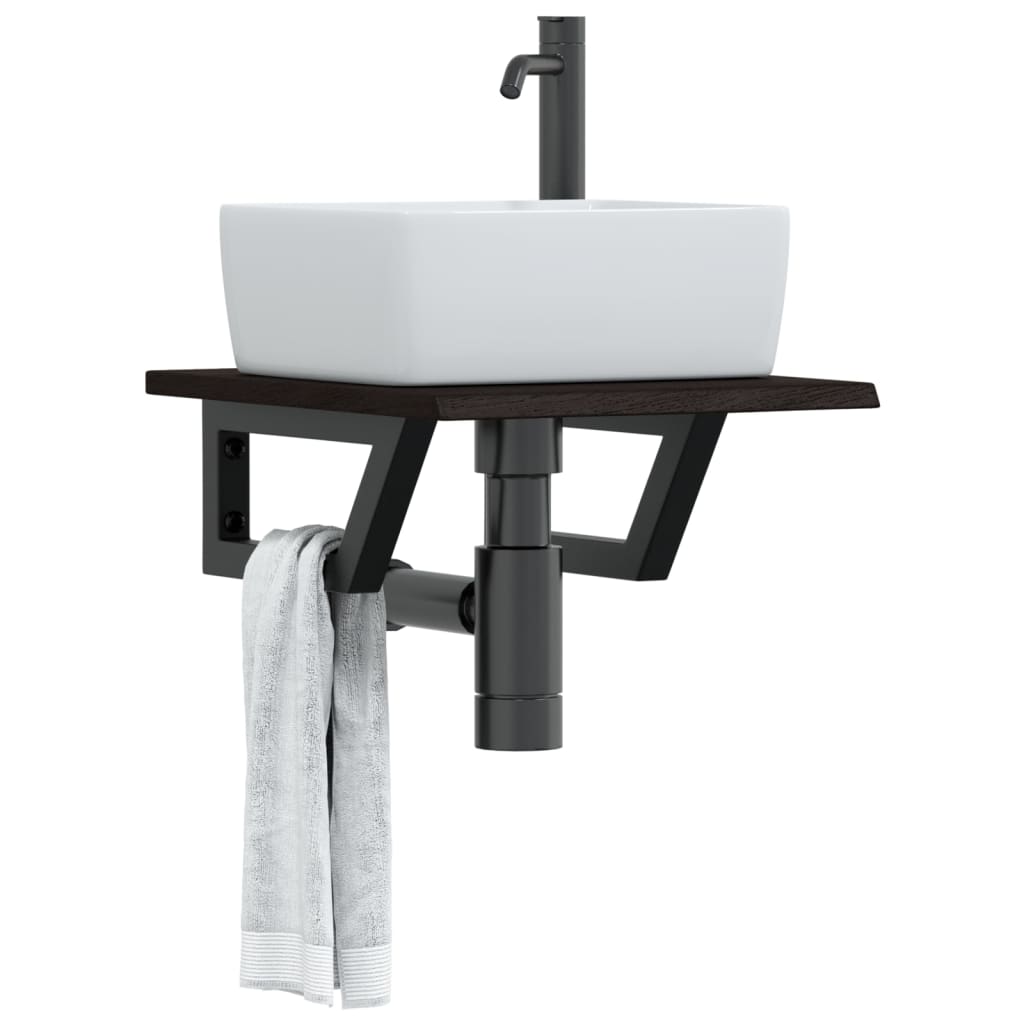 vidaXL Basin Shelf Wall Mounted Steel and Solid Wood Oak Trapezium Depth 50 cm Width 40 cm