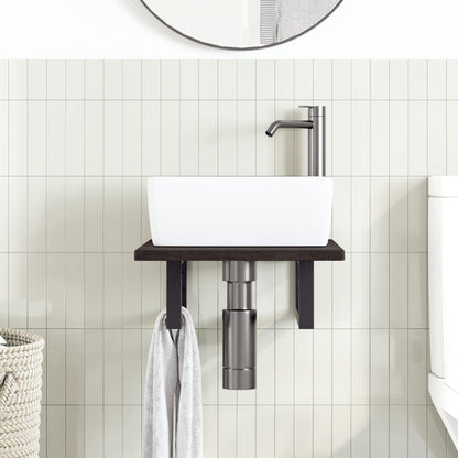 vidaXL Basin Shelf Wall Mounted Steel and Solid Wood Oak 3