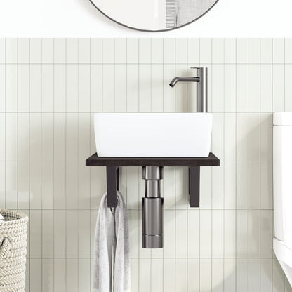 vidaXL Basin Shelf Wall Mounted Steel and Solid Wood Oak 3