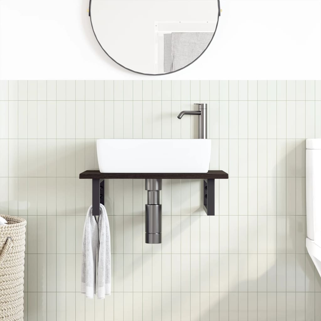 vidaXL Basin Shelf Wall Mounted Steel and Solid Wood Oak 3