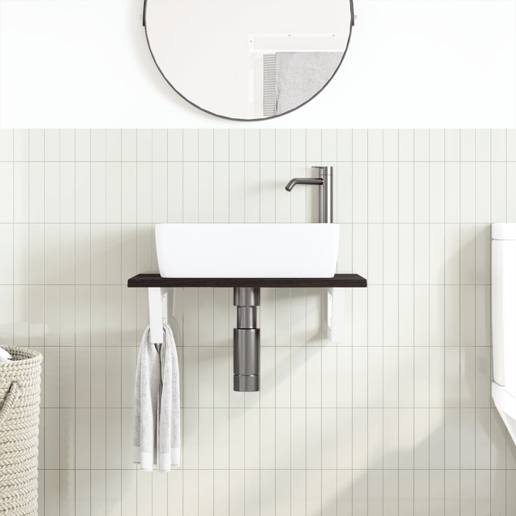 vidaXL Basin Shelf Wall Mounted Steel and Solid Wood Oak 3