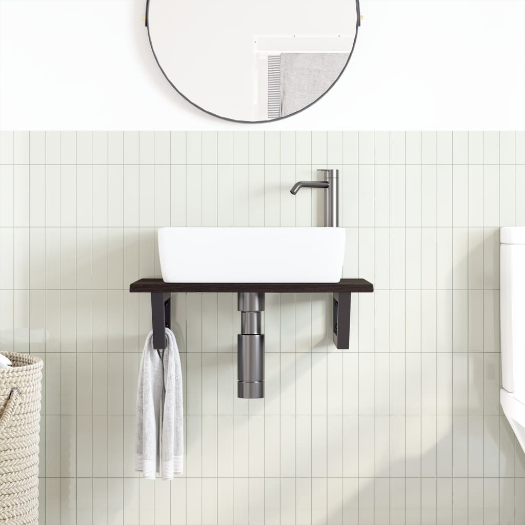 vidaXL Basin Shelf Wall Mounted Steel and Solid Wood Oak 3