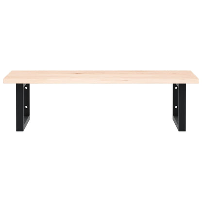 Basin Shelf Wall Mounted Steel and Solid Wood Oak Rectangular Depth 50 cm Width 80 cm Brown and black