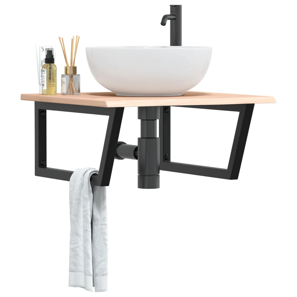 vidaXL Basin Shelf Wall Mounted Steel and Solid Wood Oak Trapezium Depth 60 cm
