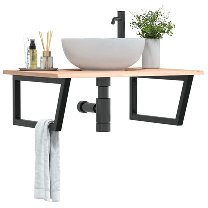 vidaXL Basin Shelf Wall Mounted Steel and Solid Wood Oak Trapezium Depth 60 cm