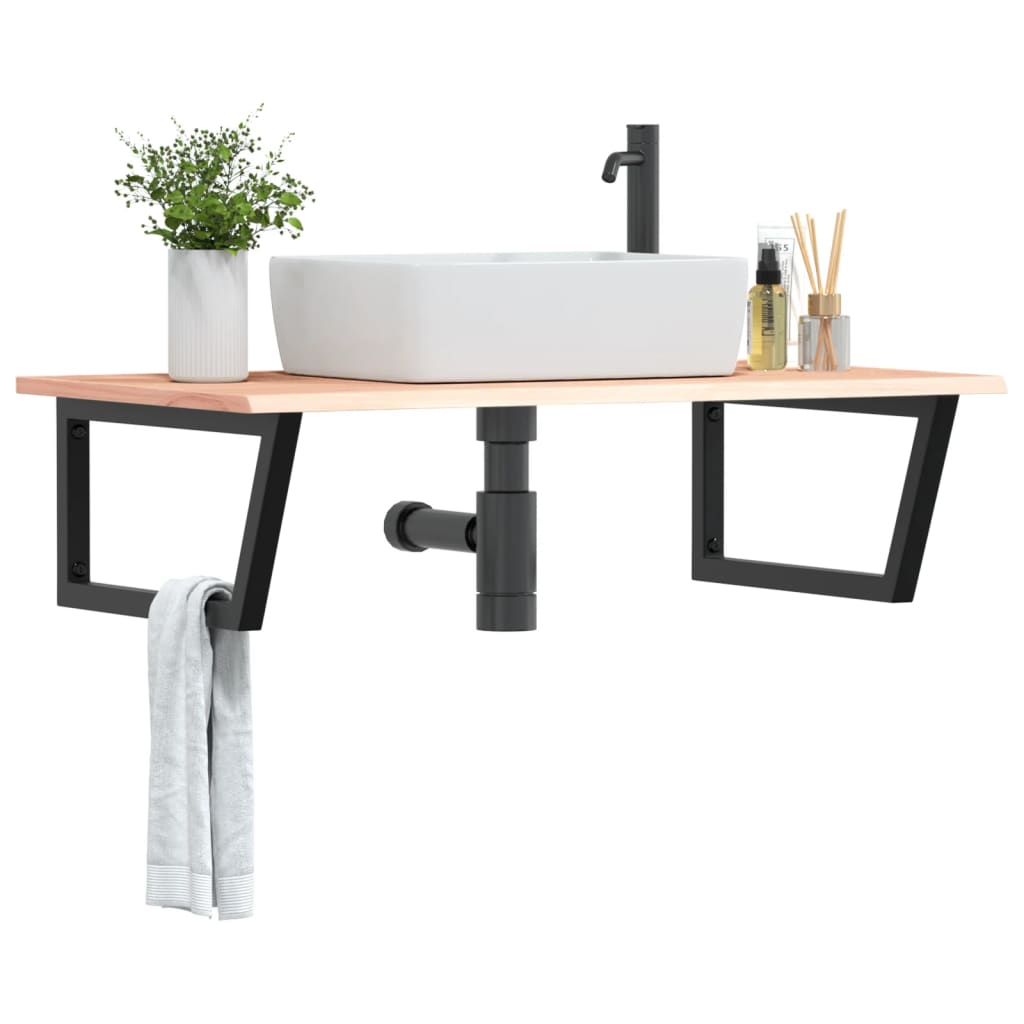 vidaXL Basin Shelf Wall Mounted Steel and Solid Wood Oak Trapezium Depth 60 cm