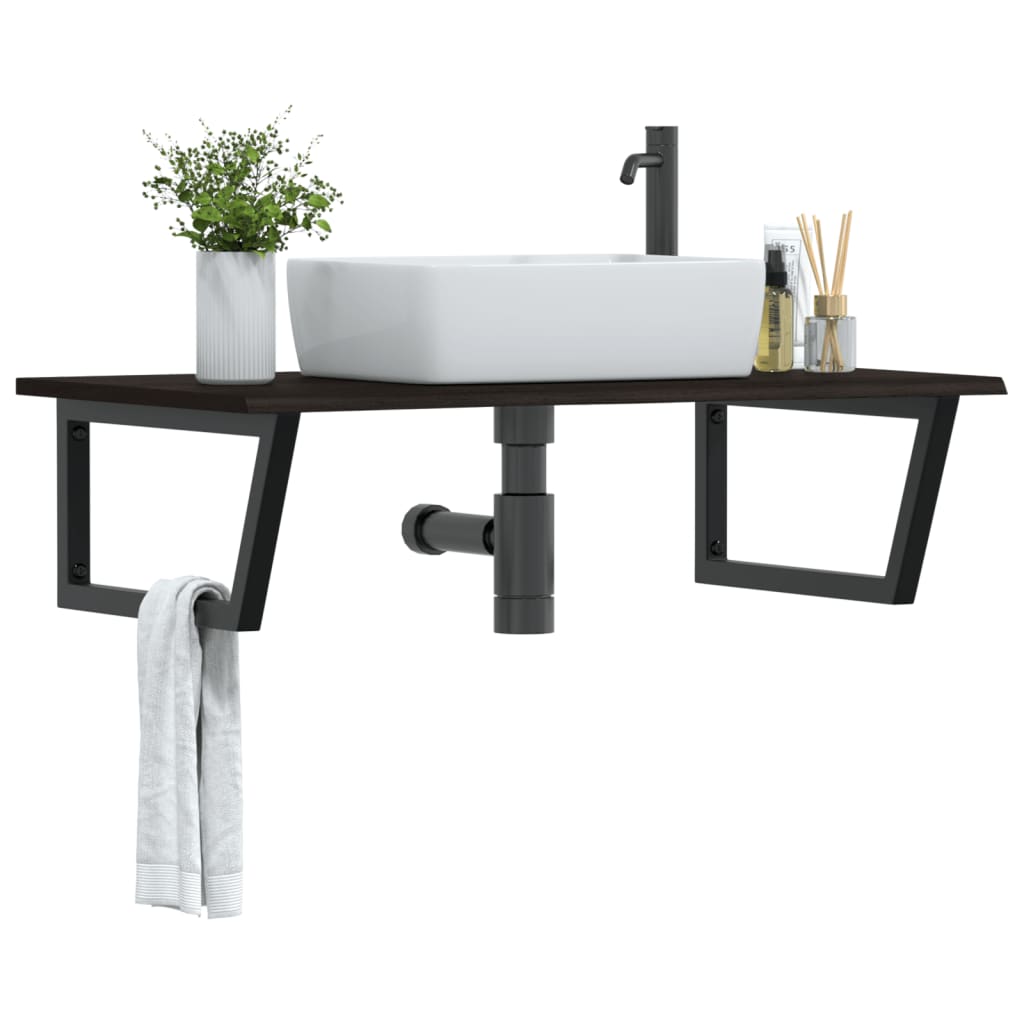 vidaXL Basin Shelf Wall Mounted Steel and Solid Wood Oak Trapezium Depth 60 cm