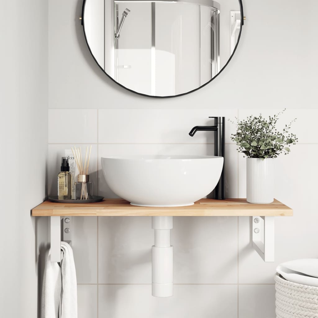 vidaXL Basin Shelf Wall Mounted Steel and Solid Wood Acacia 3
