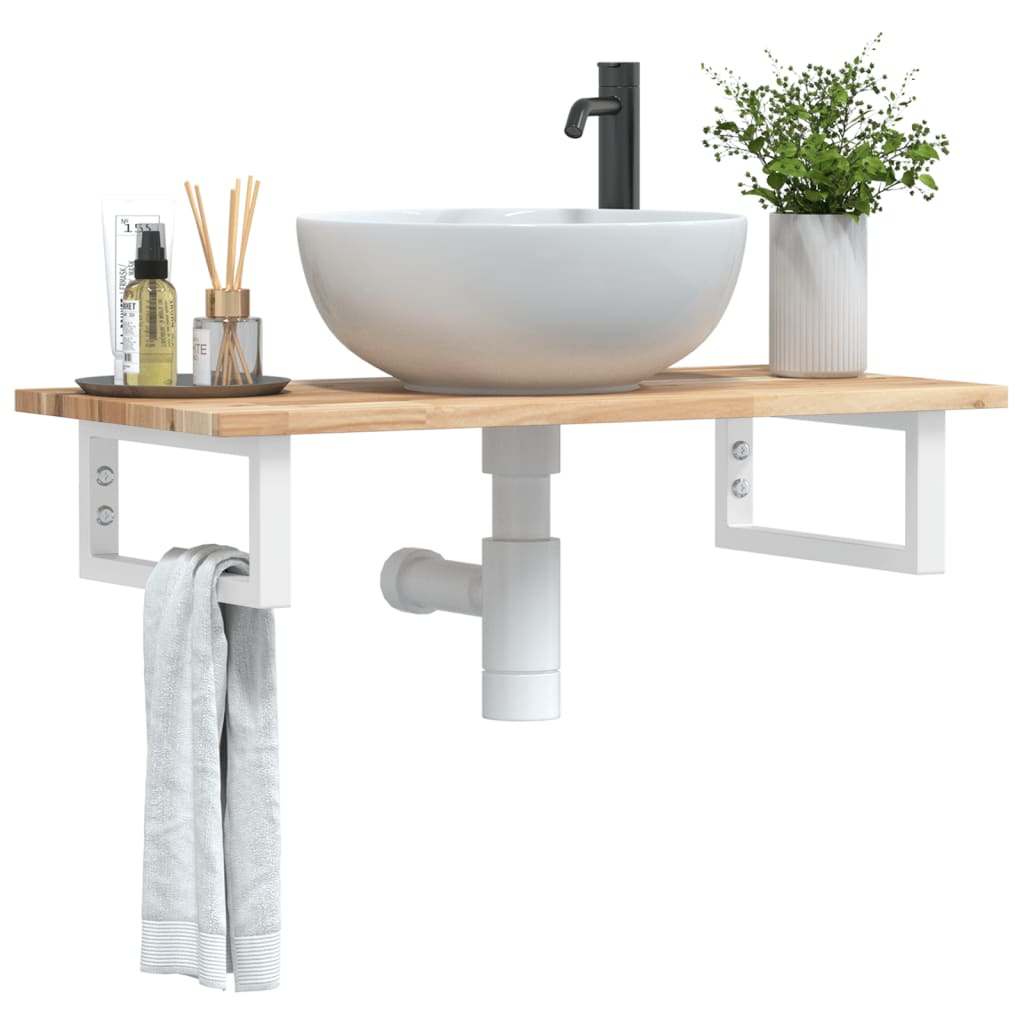 vidaXL Basin Shelf Wall Mounted Steel and Solid Wood Acacia 1