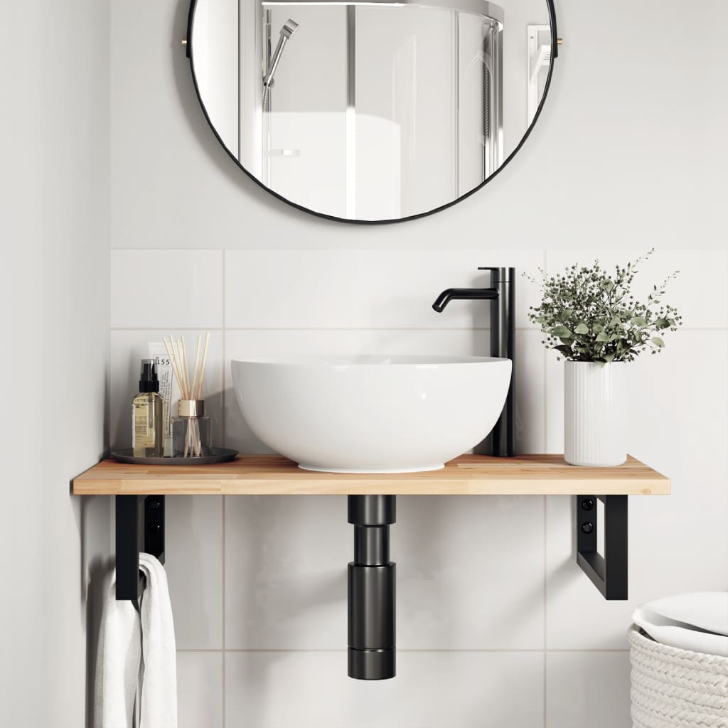 vidaXL Basin Shelf Wall Mounted Steel and Solid Wood Acacia 3