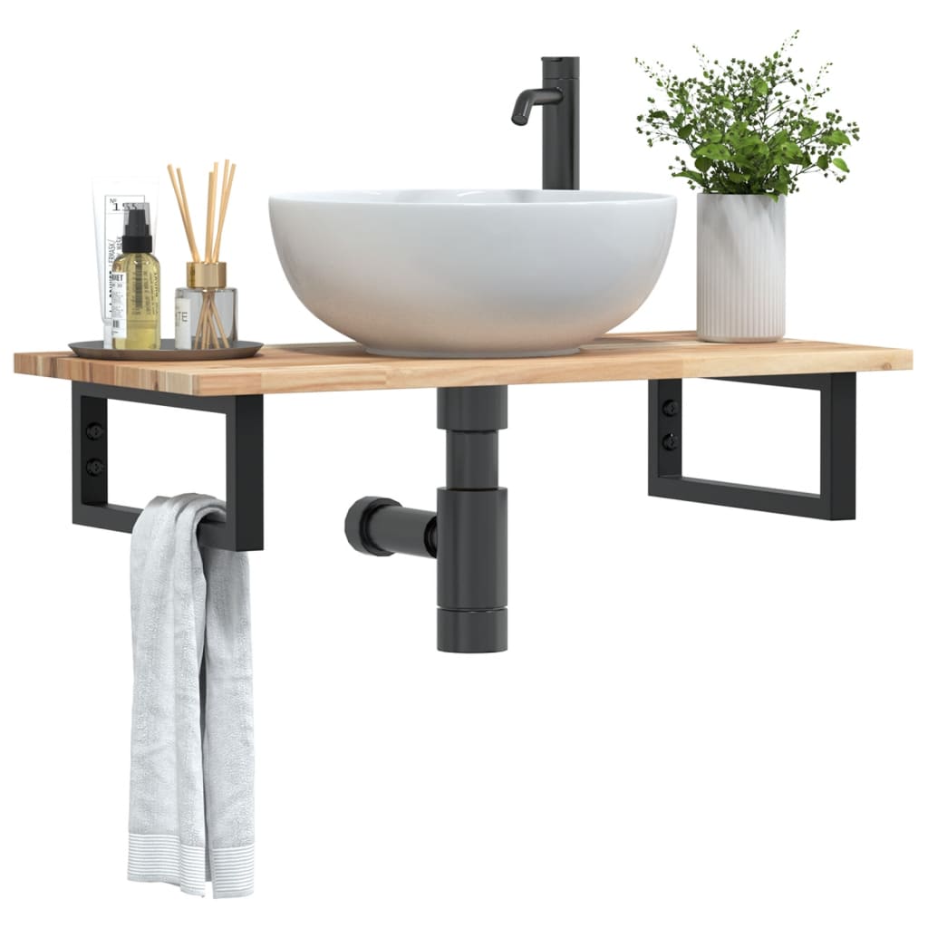 vidaXL Basin Shelf Wall Mounted Steel and Solid Wood Acacia 1