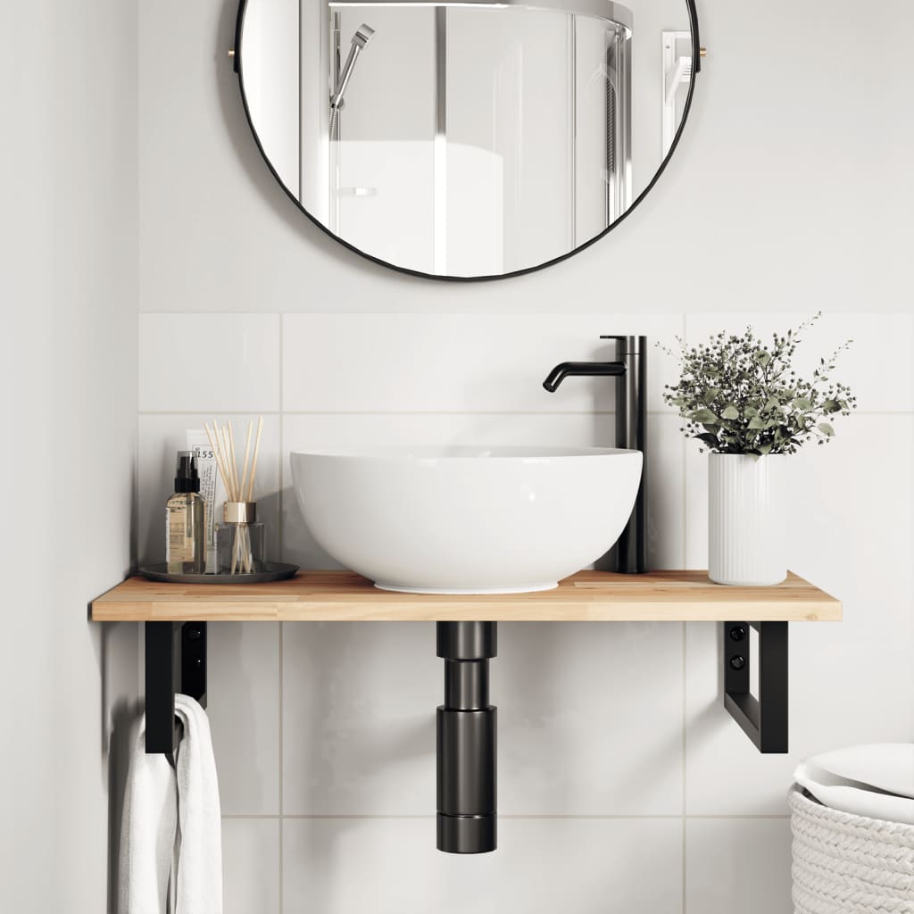 vidaXL Basin Shelf Wall Mounted Steel and Solid Wood Acacia 3