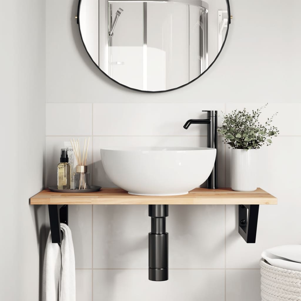 vidaXL Basin Shelf Wall Mounted Steel and Solid Wood Acacia 3