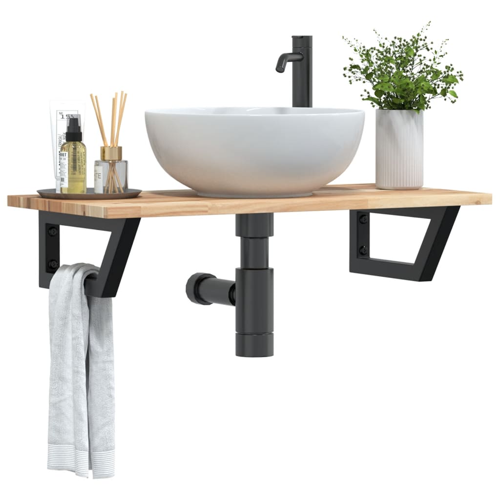 vidaXL Basin Shelf Wall Mounted Steel and Solid Wood Acacia 1