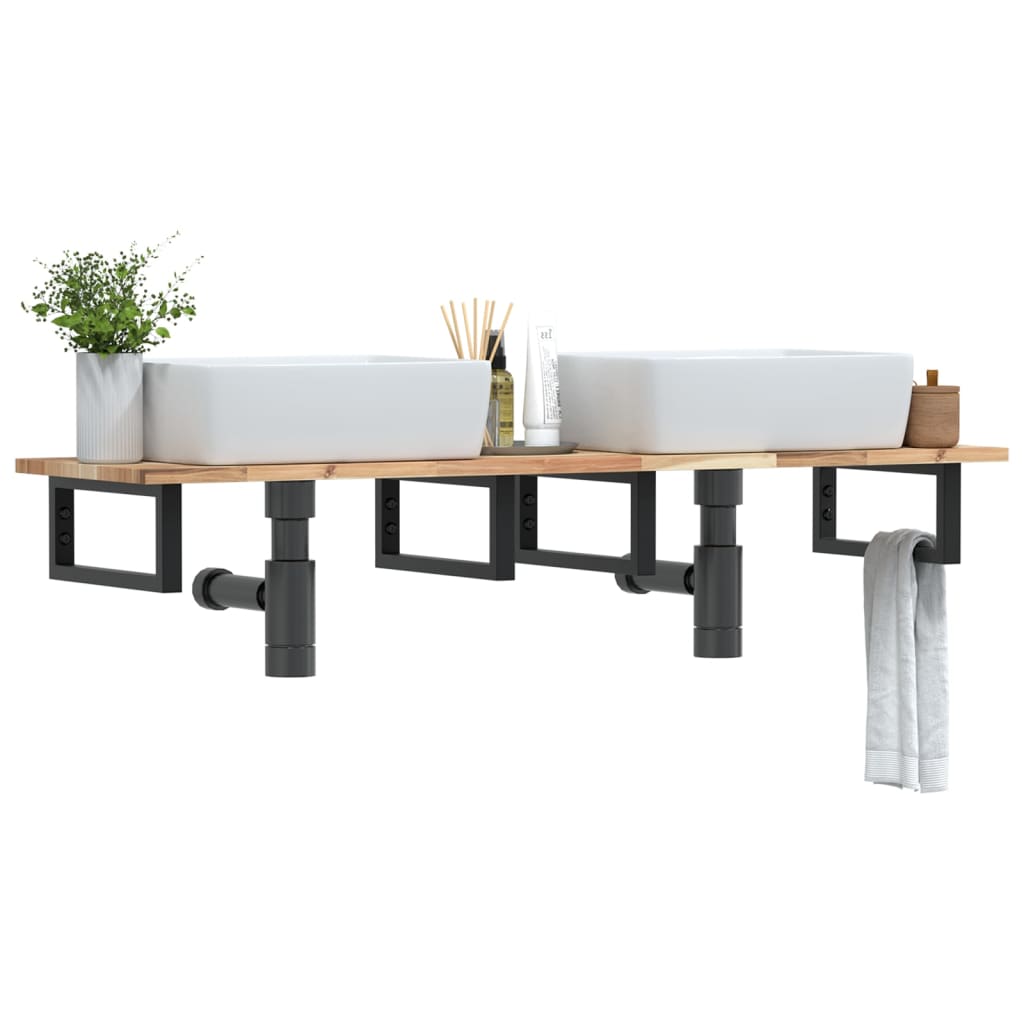 vidaXL Basin Shelf Wall Mounted Steel and Solid Wood Acacia Rectangular Height 2 cm Brown and Black