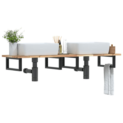vidaXL Basin Shelf Wall Mounted Steel and Solid Wood Acacia Rectangular Height 2 cm Brown and Black