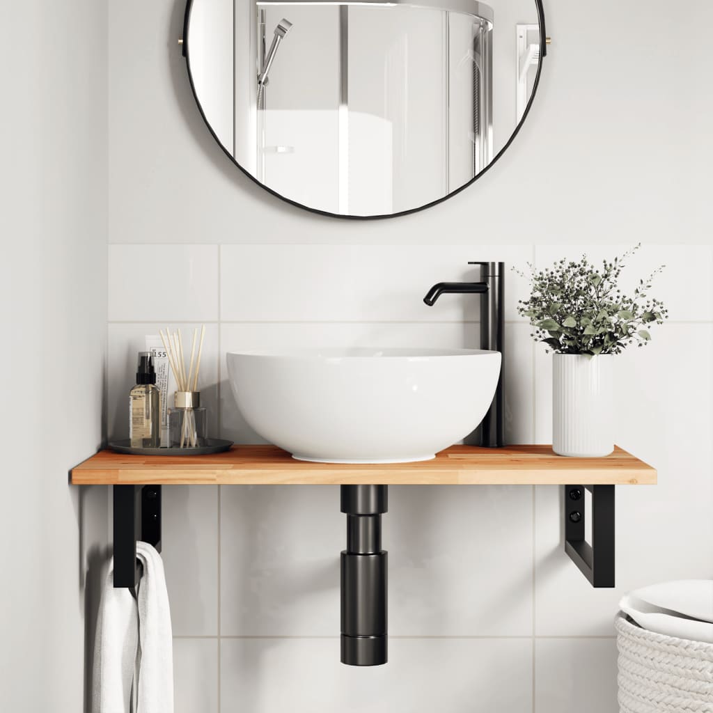 vidaXL Basin Shelf Wall Mounted Steel and Solid Wood Acacia 3