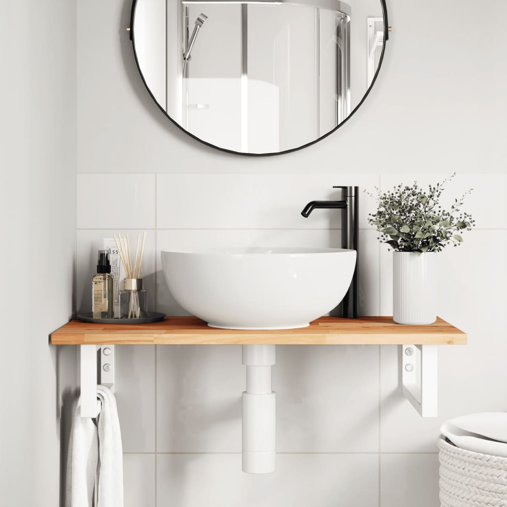 vidaXL Basin Shelf Wall Mounted Steel and Solid Wood Acacia 3