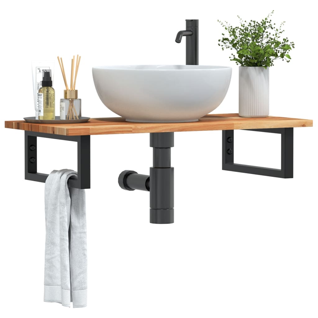 vidaXL Basin Shelf Wall Mounted Steel and Solid Wood Acacia 1