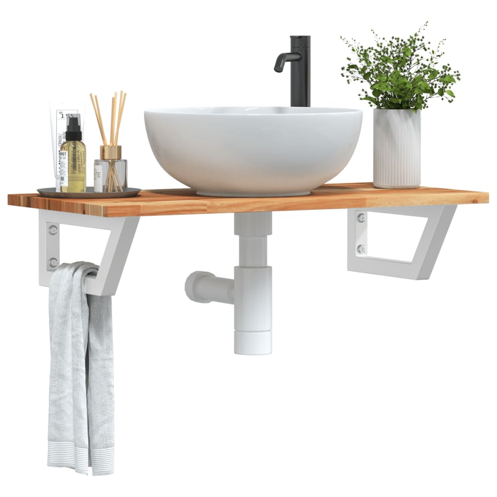 vidaXL Basin Shelf Wall Mounted Steel and Solid Wood Acacia 1