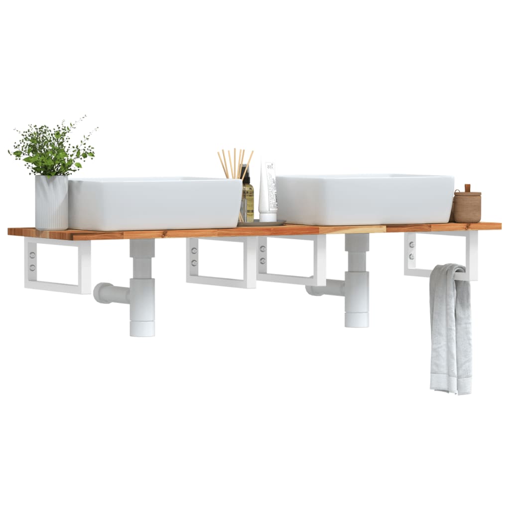 vidaXL Basin Shelf Wall Mounted Steel and Solid Wood Acacia Rectangular Height 2 cm Dark Brown and White