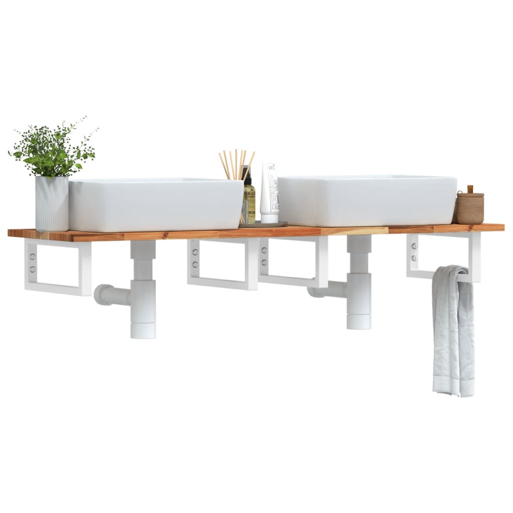 vidaXL Basin Shelf Wall Mounted Steel and Solid Wood Acacia Rectangular Height 2 cm Dark Brown and White
