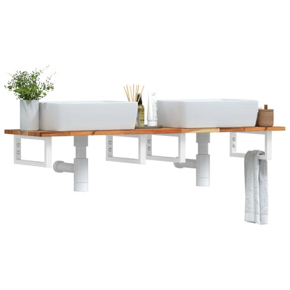 vidaXL Basin Shelf Wall Mounted Steel and Solid Wood Acacia Rectangular Height 2 cm Dark Brown and White