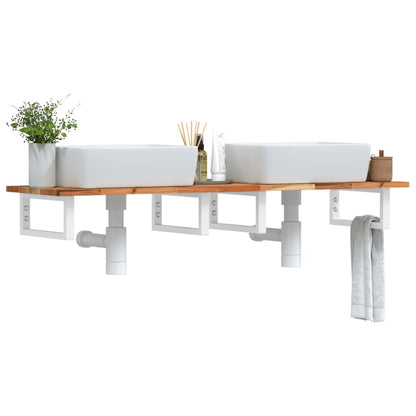 vidaXL Basin Shelf Wall Mounted Steel and Solid Wood Acacia Rectangular Height 2 cm Dark Brown and White