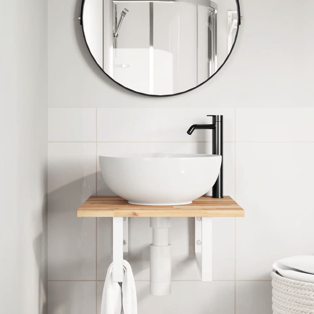 vidaXL Basin Shelf Wall Mounted Steel and Solid Wood Acacia 3