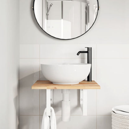 vidaXL Basin Shelf Wall Mounted Steel and Solid Wood Acacia 3