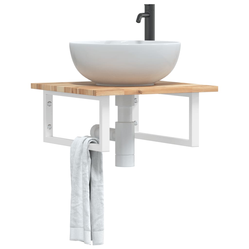 vidaXL Basin Shelf Wall Mounted Steel and Solid Wood Acacia 1