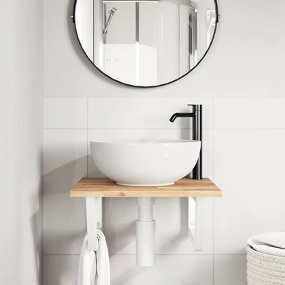 vidaXL Basin Shelf Wall Mounted Steel and Solid Wood Acacia 3