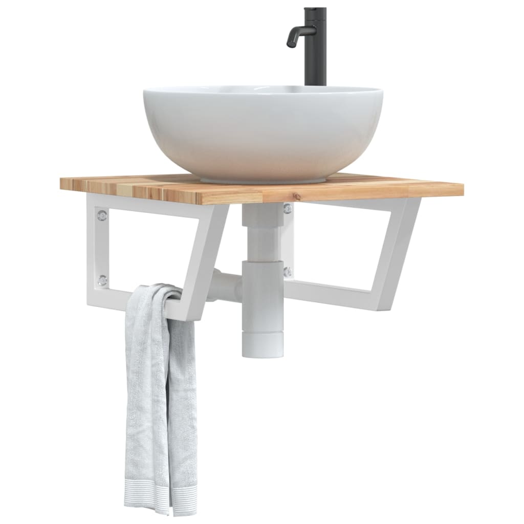 vidaXL Basin Shelf Wall Mounted Steel and Solid Wood Acacia 1